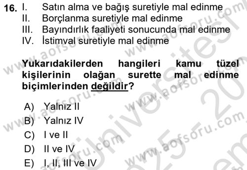Temel İdare Hukuku Dersi 2025 - 2026 Yılı (Final) Dönem Sonu Sınav Soruları 16. Soru