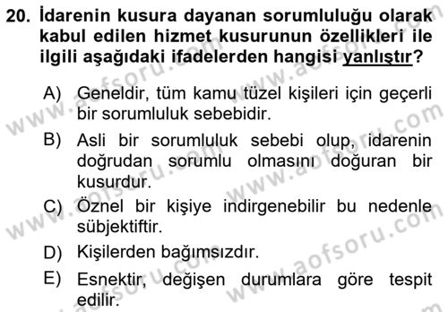 Temel İdare Hukuku Dersi 2025 - 2026 Yılı (Final) Dönem Sonu Sınav Soruları 20. Soru