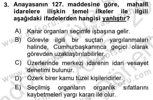 Temel İdare Hukuku Dersi 2025 - 2026 Yılı (Final) Dönem Sonu Sınav Soruları 3. Soru