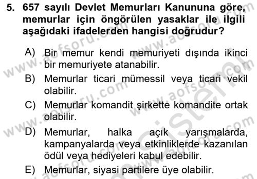 Temel İdare Hukuku Dersi 2025 - 2026 Yılı (Final) Dönem Sonu Sınav Soruları 5. Soru