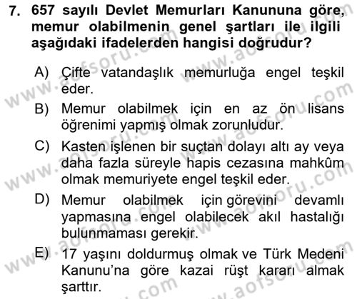 Temel İdare Hukuku Dersi 2025 - 2026 Yılı (Final) Dönem Sonu Sınav Soruları 7. Soru