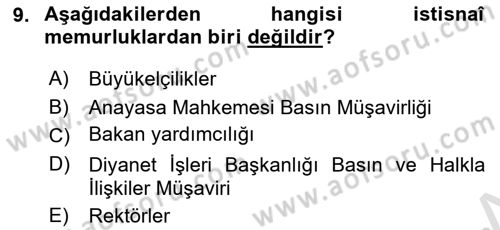 Temel İdare Hukuku Dersi 2025 - 2026 Yılı (Final) Dönem Sonu Sınav Soruları 9. Soru