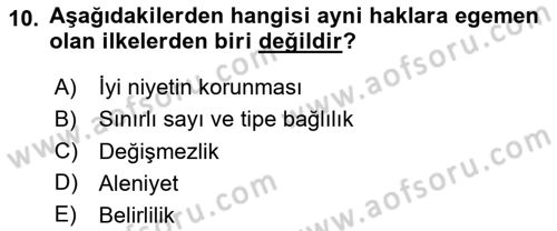 Medeni Hukuk Bilgisi Dersi 2020 - 2021 Yılı Yaz Okulu Sınav Soruları 10. Soru
