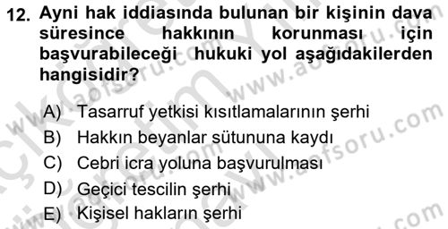 Medeni Hukuk Bilgisi Dersi 2020 - 2021 Yılı Yaz Okulu Sınav Soruları 12. Soru