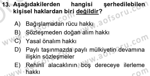 Medeni Hukuk Bilgisi Dersi 2020 - 2021 Yılı Yaz Okulu Sınav Soruları 13. Soru