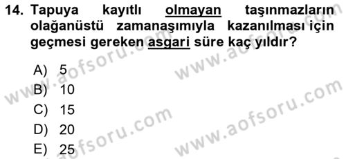 Medeni Hukuk Bilgisi Dersi 2020 - 2021 Yılı Yaz Okulu Sınav Soruları 14. Soru