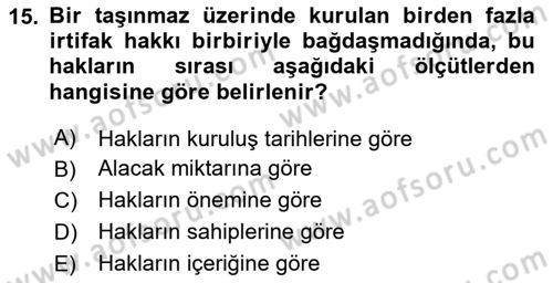 Medeni Hukuk Bilgisi Dersi 2020 - 2021 Yılı Yaz Okulu Sınav Soruları 15. Soru