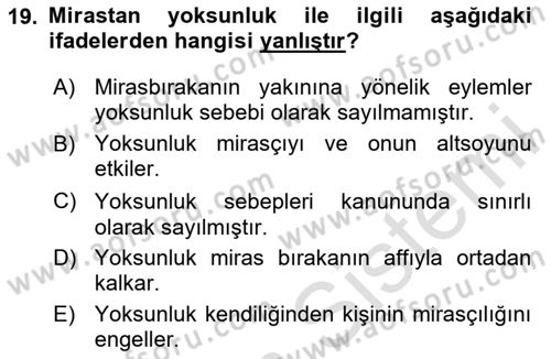 Medeni Hukuk Bilgisi Dersi 2020 - 2021 Yılı Yaz Okulu Sınav Soruları 19. Soru