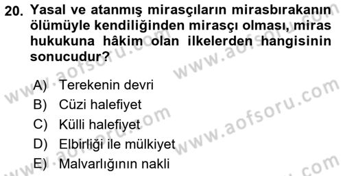 Medeni Hukuk Bilgisi Dersi 2020 - 2021 Yılı Yaz Okulu Sınav Soruları 20. Soru