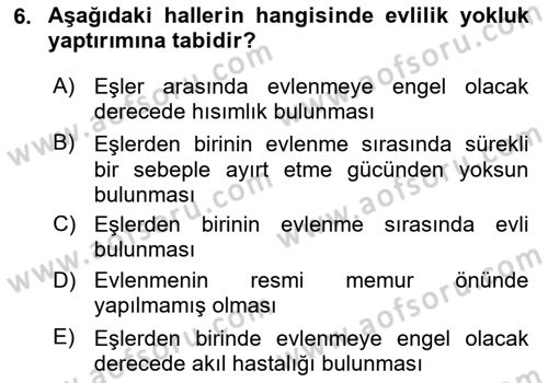 Medeni Hukuk Bilgisi Dersi 2020 - 2021 Yılı Yaz Okulu Sınav Soruları 6. Soru