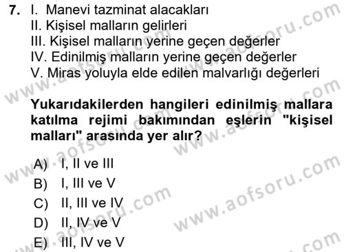 Medeni Hukuk Bilgisi Dersi 2020 - 2021 Yılı Yaz Okulu Sınav Soruları 7. Soru