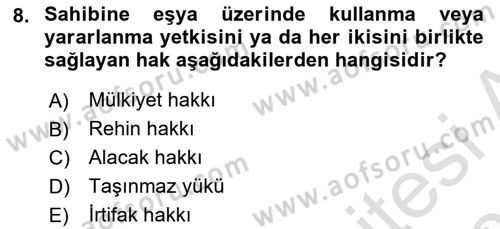 Medeni Hukuk Bilgisi Dersi 2020 - 2021 Yılı Yaz Okulu Sınav Soruları 8. Soru