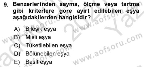 Medeni Hukuk Bilgisi Dersi 2020 - 2021 Yılı Yaz Okulu Sınav Soruları 9. Soru