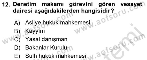 Medeni Hukuk Bilgisi Dersi Ara Sınavı Deneme Sınav Soruları 12. Soru