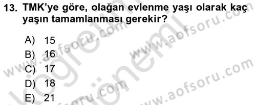 Medeni Hukuk Bilgisi Dersi Ara Sınavı Deneme Sınav Soruları 13. Soru
