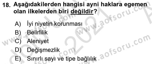 Medeni Hukuk Bilgisi Dersi Ara Sınavı Deneme Sınav Soruları 18. Soru