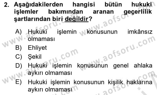 Medeni Hukuk Bilgisi Dersi Ara Sınavı Deneme Sınav Soruları 2. Soru