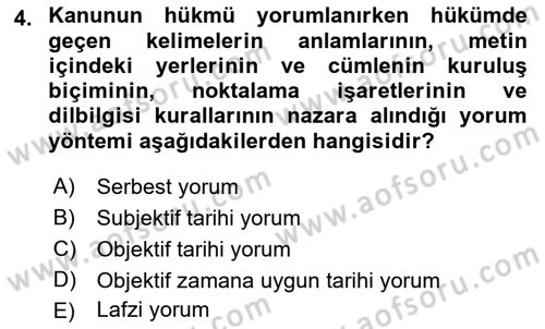 Medeni Hukuk Bilgisi Dersi Ara Sınavı Deneme Sınav Soruları 4. Soru