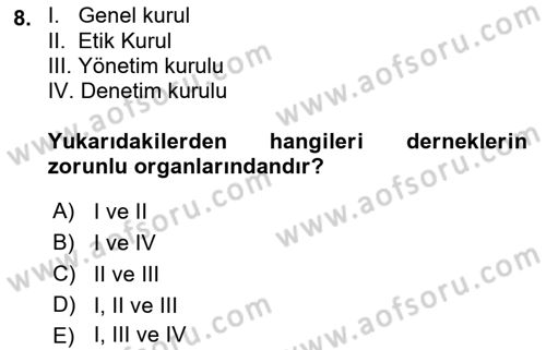 Medeni Hukuk Bilgisi Dersi Ara Sınavı Deneme Sınav Soruları 8. Soru