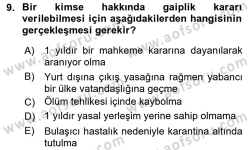 Medeni Hukuk Bilgisi Dersi Ara Sınavı Deneme Sınav Soruları 9. Soru