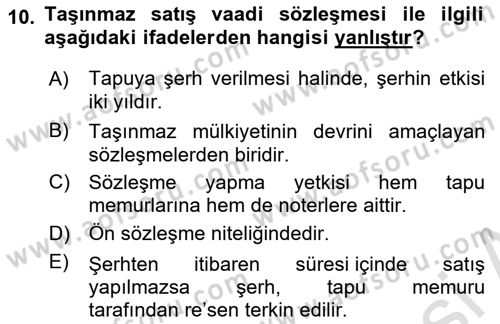 Medeni Hukuk Bilgisi Dersi 2021 - 2022 Yılı (Final) Dönem Sonu Sınav Soruları 10. Soru