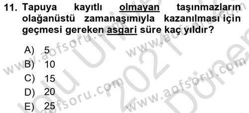Medeni Hukuk Bilgisi Dersi 2021 - 2022 Yılı (Final) Dönem Sonu Sınav Soruları 11. Soru