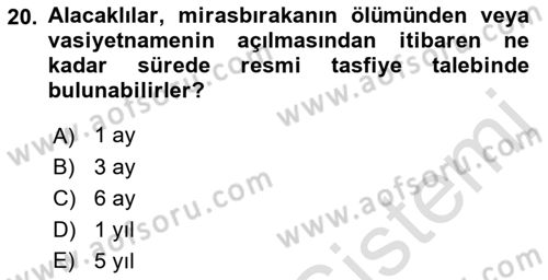 Medeni Hukuk Bilgisi Dersi 2021 - 2022 Yılı (Final) Dönem Sonu Sınav Soruları 20. Soru