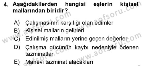 Medeni Hukuk Bilgisi Dersi 2021 - 2022 Yılı (Final) Dönem Sonu Sınav Soruları 4. Soru