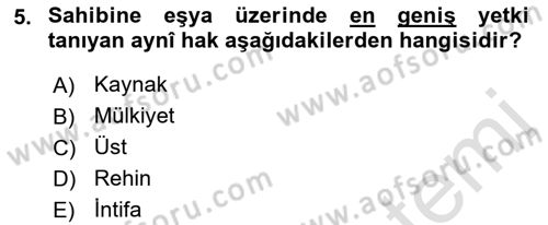 Medeni Hukuk Bilgisi Dersi 2021 - 2022 Yılı (Final) Dönem Sonu Sınav Soruları 5. Soru