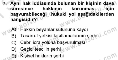 Medeni Hukuk Bilgisi Dersi 2021 - 2022 Yılı (Final) Dönem Sonu Sınav Soruları 7. Soru