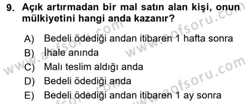 Medeni Hukuk Bilgisi Dersi 2021 - 2022 Yılı (Final) Dönem Sonu Sınav Soruları 9. Soru