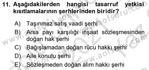 Medeni Hukuk Bilgisi Dersi 2021 - 2022 Yılı Yaz Okulu Sınav Soruları 11. Soru