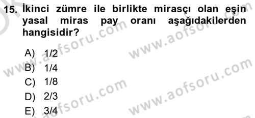 Medeni Hukuk Bilgisi Dersi 2021 - 2022 Yılı Yaz Okulu Sınav Soruları 15. Soru