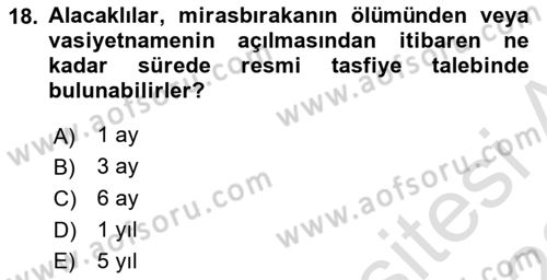 Medeni Hukuk Bilgisi Dersi 2021 - 2022 Yılı Yaz Okulu Sınav Soruları 18. Soru