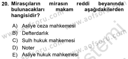Medeni Hukuk Bilgisi Dersi 2021 - 2022 Yılı Yaz Okulu Sınav Soruları 20. Soru