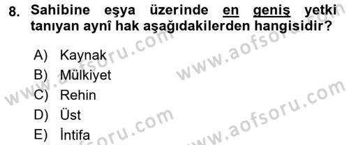 Medeni Hukuk Bilgisi Dersi 2021 - 2022 Yılı Yaz Okulu Sınav Soruları 8. Soru