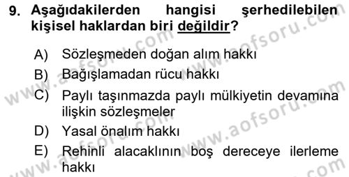 Medeni Hukuk Bilgisi Dersi 2021 - 2022 Yılı Yaz Okulu Sınav Soruları 9. Soru