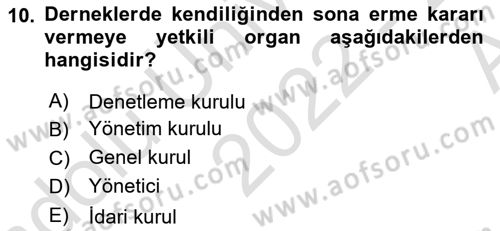 Medeni Hukuk Bilgisi Dersi Ara Sınavı Deneme Sınav Soruları 10. Soru