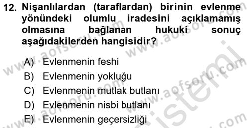 Medeni Hukuk Bilgisi Dersi Ara Sınavı Deneme Sınav Soruları 12. Soru