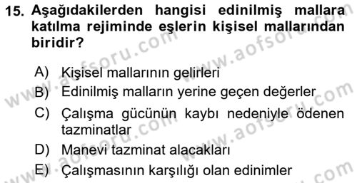 Medeni Hukuk Bilgisi Dersi Ara Sınavı Deneme Sınav Soruları 15. Soru