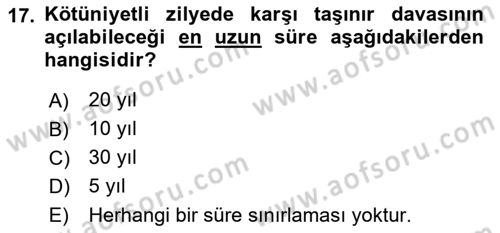 Medeni Hukuk Bilgisi Dersi Ara Sınavı Deneme Sınav Soruları 17. Soru