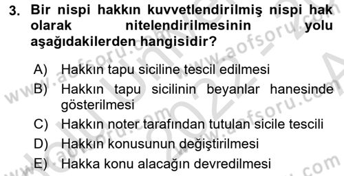 Medeni Hukuk Bilgisi Dersi 2022 - 2023 Yılı (Vize) Ara Sınav Soruları 3. Soru