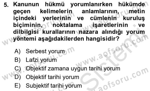 Medeni Hukuk Bilgisi Dersi Ara Sınavı Deneme Sınav Soruları 5. Soru