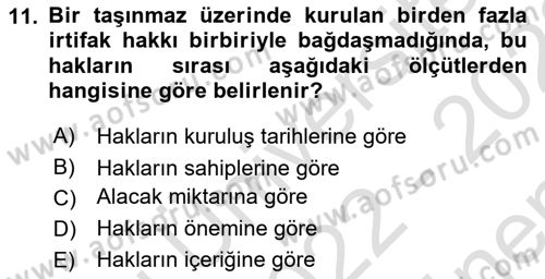 Medeni Hukuk Bilgisi Dersi 2022 - 2023 Yılı (Final) Dönem Sonu Sınav Soruları 11. Soru
