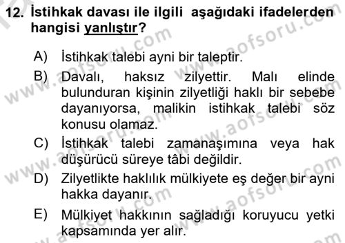Medeni Hukuk Bilgisi Dersi 2022 - 2023 Yılı (Final) Dönem Sonu Sınav Soruları 12. Soru