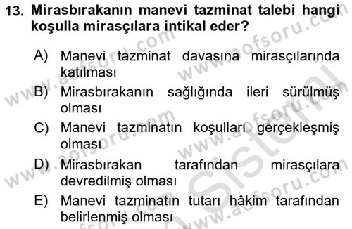 Medeni Hukuk Bilgisi Dersi 2022 - 2023 Yılı (Final) Dönem Sonu Sınav Soruları 13. Soru