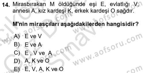 Medeni Hukuk Bilgisi Dersi 2022 - 2023 Yılı (Final) Dönem Sonu Sınav Soruları 14. Soru