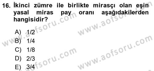 Medeni Hukuk Bilgisi Dersi 2022 - 2023 Yılı (Final) Dönem Sonu Sınav Soruları 16. Soru