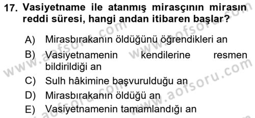 Medeni Hukuk Bilgisi Dersi 2022 - 2023 Yılı (Final) Dönem Sonu Sınav Soruları 17. Soru