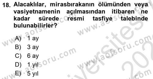 Medeni Hukuk Bilgisi Dersi 2022 - 2023 Yılı (Final) Dönem Sonu Sınav Soruları 18. Soru